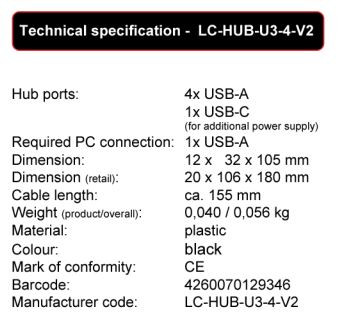4 portos USB-C 3.2 Hub LC Power LC-HUB-U3-4-V2 - Image 3